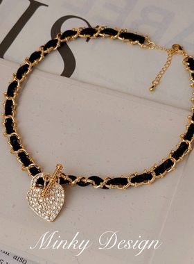 「心锁鎏金」黑金撞色高级感项链独特小众颈链爱心吊坠女士锁骨链