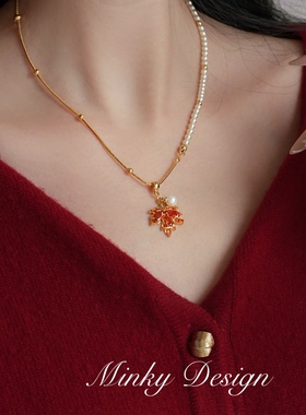 「枫落星垂」红枫叶吊坠独特小众项链设计感颈链女秋冬百搭锁骨链