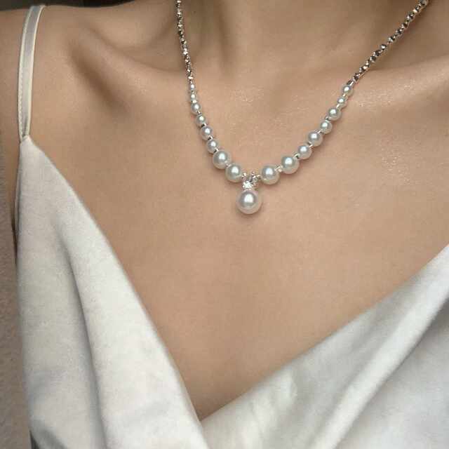 Super elegant gray broken silver pearl necklace~