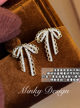 Minky「蕾丝韵味」咖金色蝴蝶结耳饰女蚊香盘耳夹无耳洞耳钉耳环