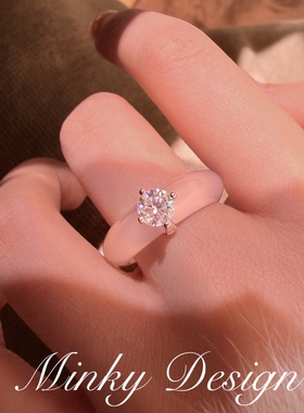 「陨石冰川」送证书！莫桑钻白玉髓戒指女手饰精致指环新中式戒指