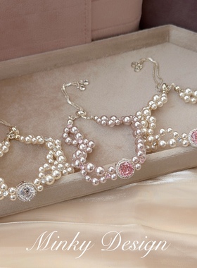 「星落腕间」高颜值珍珠手链女款锆石粉色手饰小众设计感百搭手串