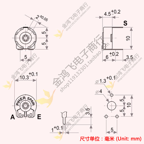 PIHER SPAIN PT10MV-103西班牙进口电位器 10KΩ六角孔可变电阻器 - 图0