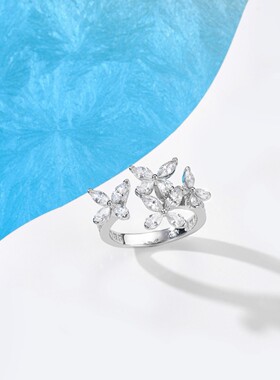 925银马眼钻四蝴蝶戒指女四重奏开口小众可调节新品人气礼物正品