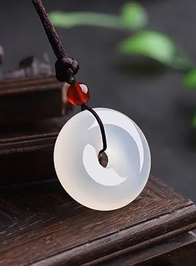 仿新疆和田玉青白玉平安扣坠子女男款玉石吊坠面包圈项链女挂件