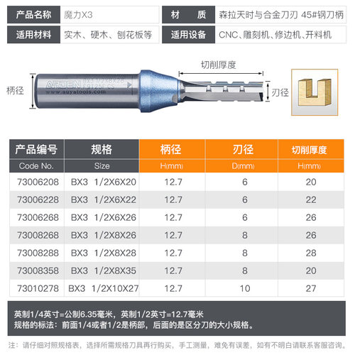 雅登双刃直刀魔力X3开料刀修边机刀雕刻机刀头开槽机刀具木工铣刀 - 图3