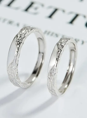 S999足银冰川情侣开口对戒情侣款纯银高级设计男女戒指送女友闺蜜