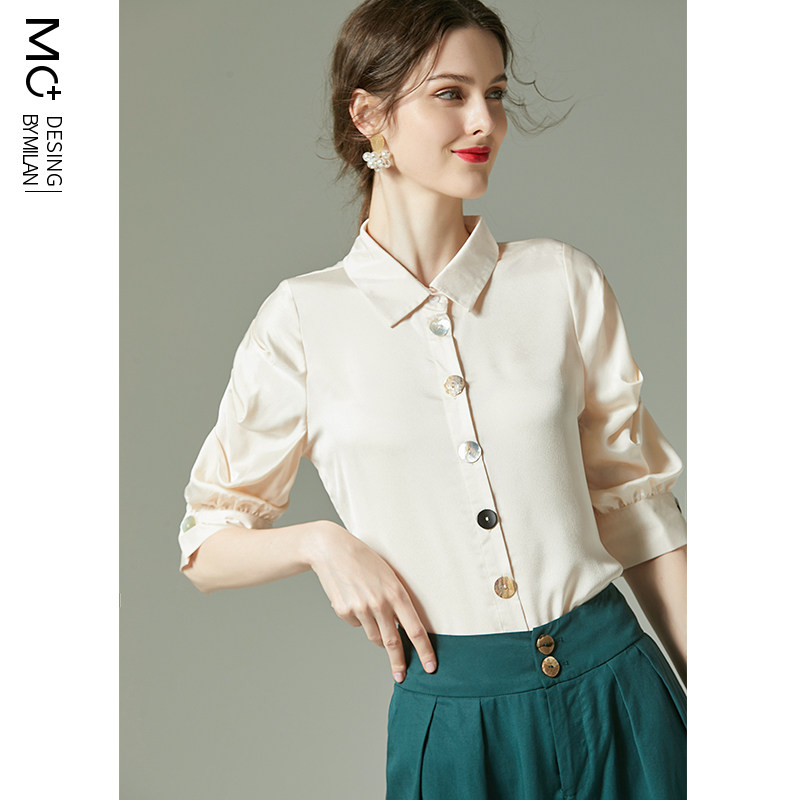 纯色百搭七分袖雪纺夏季2020 ol衬衫 沫加衬衫