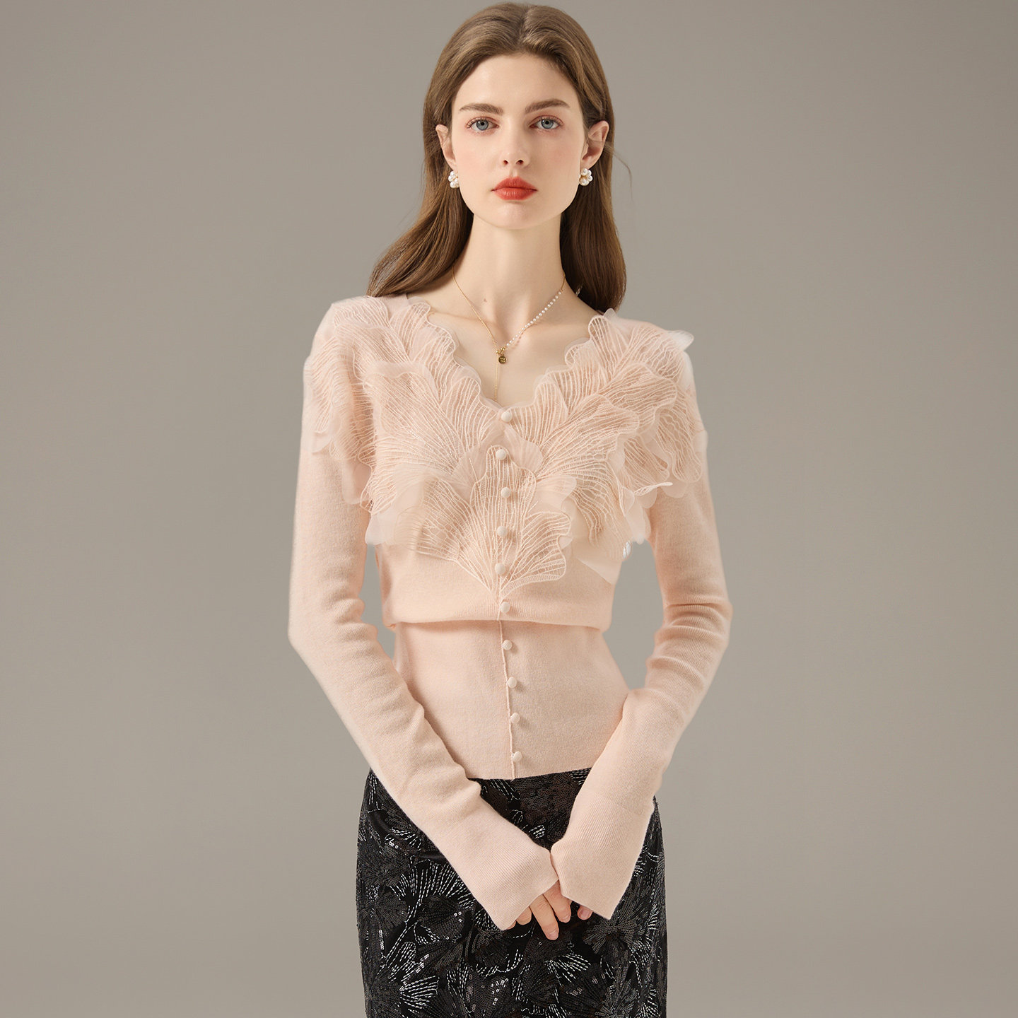 2025秋季新款漂亮气质蕾丝花边打底上衣V领收腰针织衫毛衣女薄款,淘宝优惠券,粉丝福利购,淘宝优惠卷