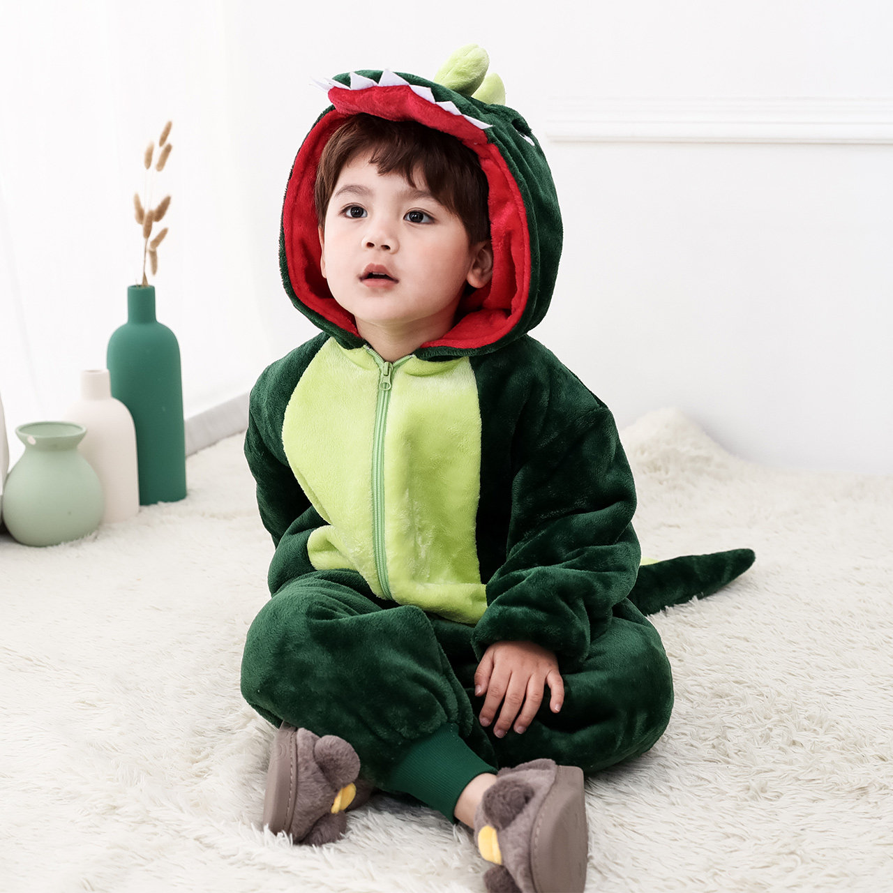 儿童连体女童恐龙卡通珊瑚绒睡衣 zakle星订制睡衣/家居服套装