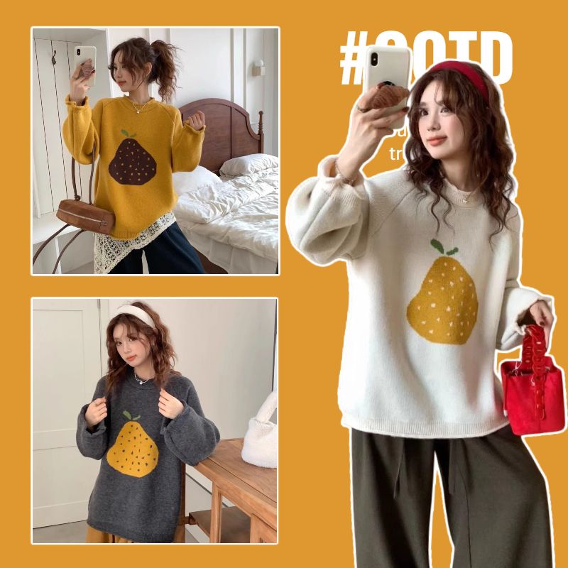 孕妇装秋冬季新款简约上衣针织衫孕期大码外穿提花长袖百搭毛衣女 - 图1