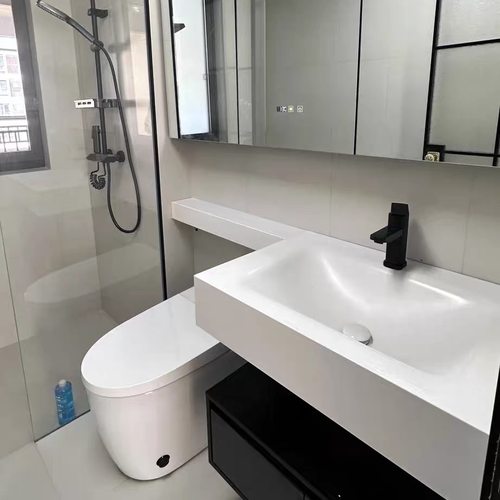 定制通顶镜柜切角浴室柜洗手盆尺寸定做转角包管柱卫浴柜切割台盆 - 图2