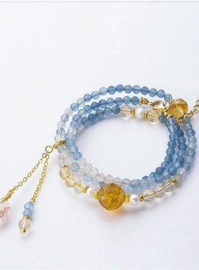 天然海蓝宝刻面锁骨链项链黄水晶多宝颈饰送闺蜜女友高端轻奢小众