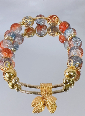 博山淄博琉璃水晶手串手链彩色多巴胺珠手链女学生盘玩国风新中式