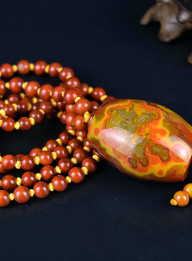 天然战国红玛瑙108佛珠项链挂件
