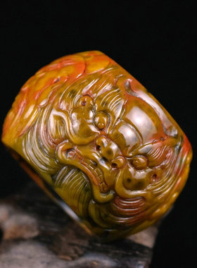 天然宣化战国红玛瑙雕刻扳指