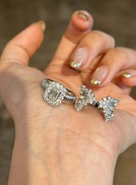 日系cherrykoko轻奢高级感麻花纹方指围镶满钻复古简约百搭气质