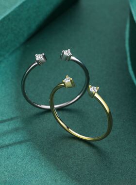 法国chrry koop925银戒指女小莫桑石风ins潮个性食指叠戴指环开口