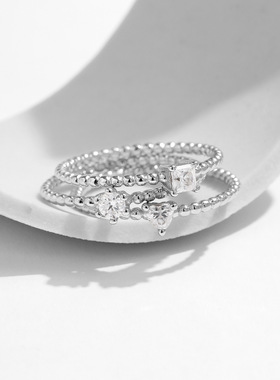 法国chrry koopd色莫桑钻s925银甜美爱心几何单钻光珠豆豆戒指女