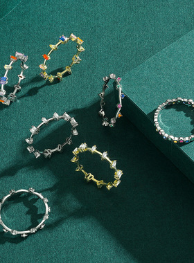 法国chrry koops925银彩色彩虹叠戴欧美ins潮戒指女轻奢小众设计