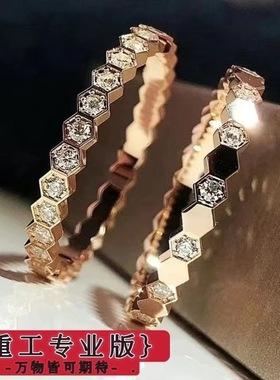 日系CherryKoko轻奢蜂巢玫瑰金白金满钻仿莫桑石尾戒ins潮冷淡风