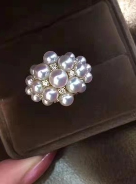 日系cherrykoko高级多珠戒指淡水珍珠小珍珠指环雪花轻奢可调节