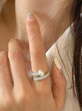 日系cherrykoko小众设计简约珍珠钉子戒指女ins气质冷淡风百搭