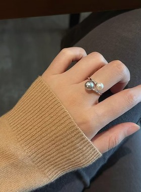 日系cherrykoko双色施家珍珠戒指女小众高级感轻奢开口可调节
