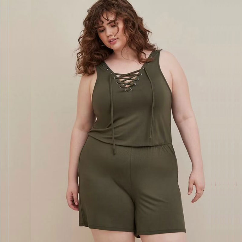 Plus Size Super Soft Romper大码减龄显瘦舒适运动背心连体裙裤 - 图0