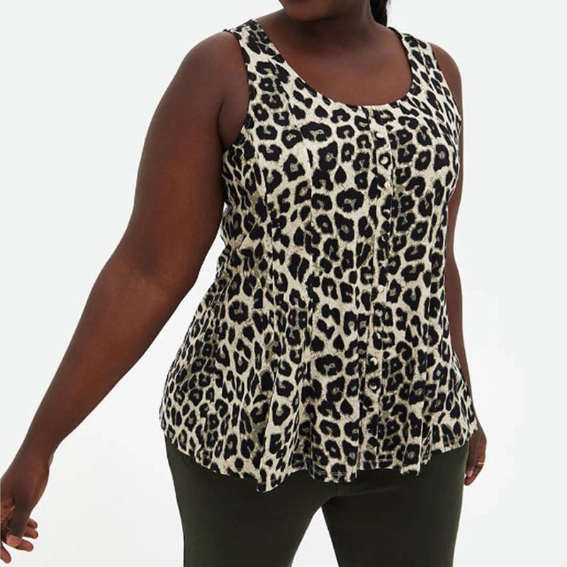 Super Soft Vest大码修身豹纹显瘦花色透气圆领包扣套头打底背心,淘宝优惠券,粉丝福利购,淘宝优惠卷