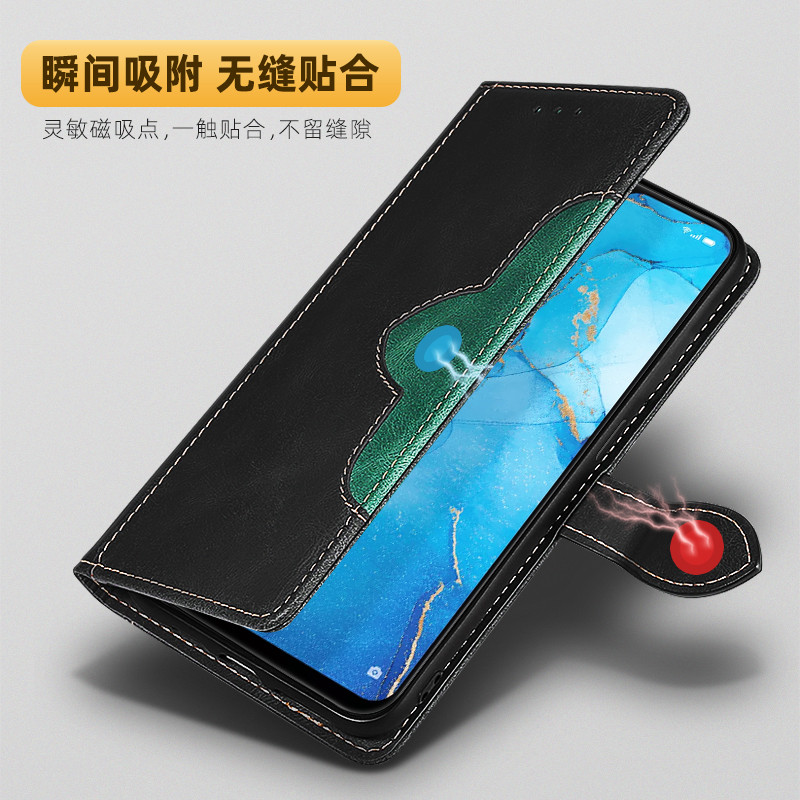 opporeno3手机壳新款reno3翻盖式皮套5g元气版保护套reno3pro双面真皮全包防摔0pp0创意磁吸外壳男女商务高级 - 图1