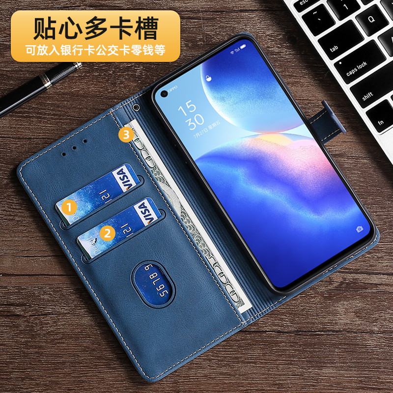 opporeno5手机壳真皮reno5k全包镜头reno5pro十保护套双面防摔5pro+翻盖高级男士女款创意reno5Z磁吸0pp0插卡 - 图3