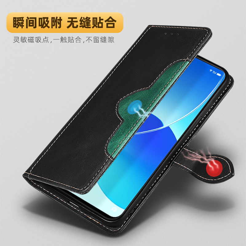 opporeno6手机壳新款reno6Pro十防摔真皮保护套reno6pro+翻盖式皮套0pp0全包镜头高级男女商务5g创意磁吸硅胶 - 图1