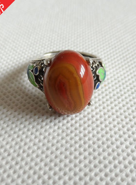 象形战国红玛瑙925银活口戒指
