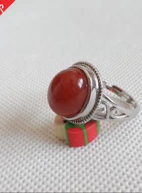 南红玛瑙天然镶嵌开口戒指
