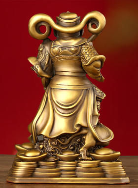 黄铜赵公明财神爷像供奉摆件