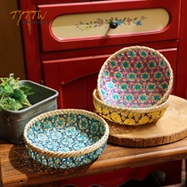 Vietnam Imports Color Natural Williuchart handcrafted Decorative Folk Flower Basket containing disc Filmed Props