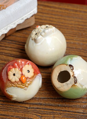 陶瓷三色猫头鹰小摆件