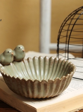 欧式风田园陶瓷复古家居干果盘