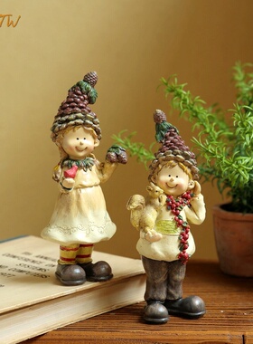 美式复古松果帽情侣装饰复古摆件