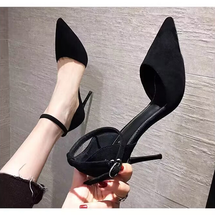 法式高级感包头凉鞋女2023年夏季新款一字扣带高跟鞋黑色细跟单鞋,淘宝优惠券,粉丝福利购,淘宝优惠卷