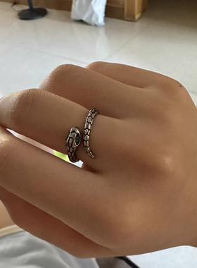 复古做旧风格 蛇形戒指 个性小众不锈钢蛇指环男女