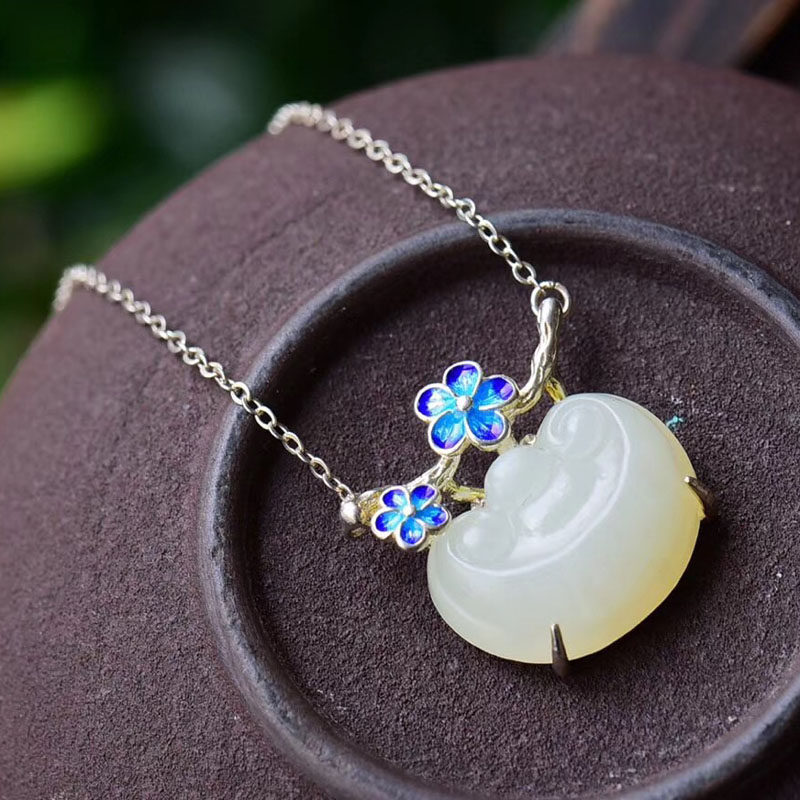 吉自天成s925纯银金镶玉坠女和田玉 吉自天成项坠/吊坠