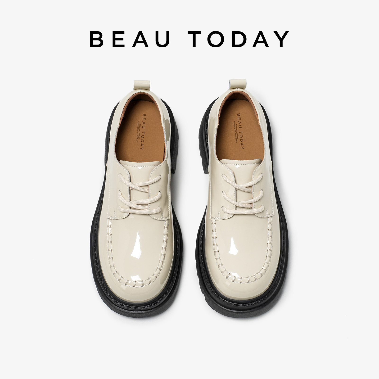 BeauToday厚底乐福鞋女2026新款春季英伦风小皮鞋深口单鞋女粗跟,淘宝优惠券,粉丝福利购,淘宝优惠卷