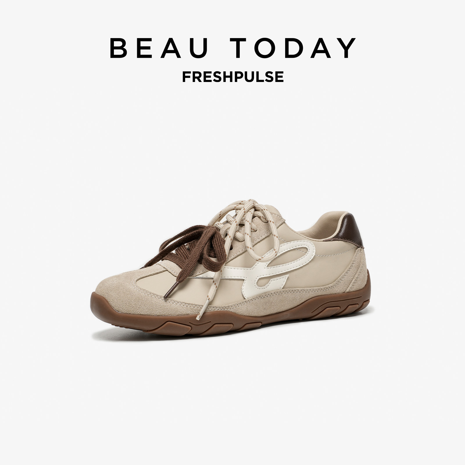 BeauToday平底德训鞋女杏色2026春季休闲运动鞋复古单鞋阿甘鞋子,淘宝优惠券,粉丝福利购,淘宝优惠卷