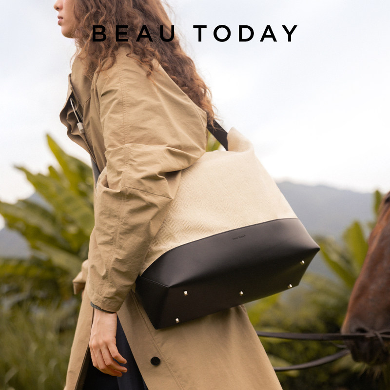 BeauToday斜挎帆布包女款托特包大容量通勤单肩包包女简约水桶包,淘宝优惠券,粉丝福利购,淘宝优惠卷