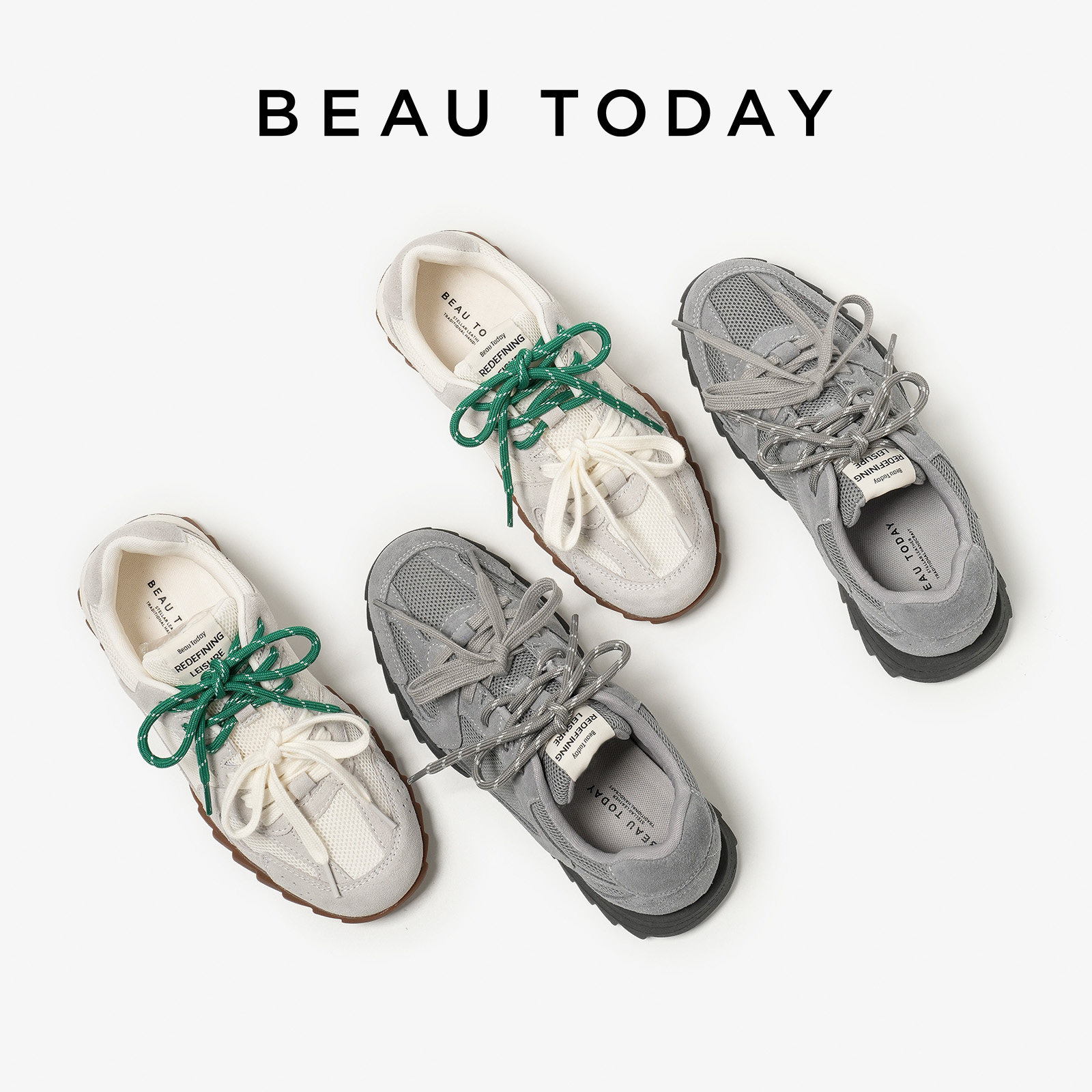 BeauToday平底德训鞋女款2025新款秋季复古运动鞋拼色真皮阿甘鞋,淘宝优惠券,粉丝福利购,淘宝优惠卷