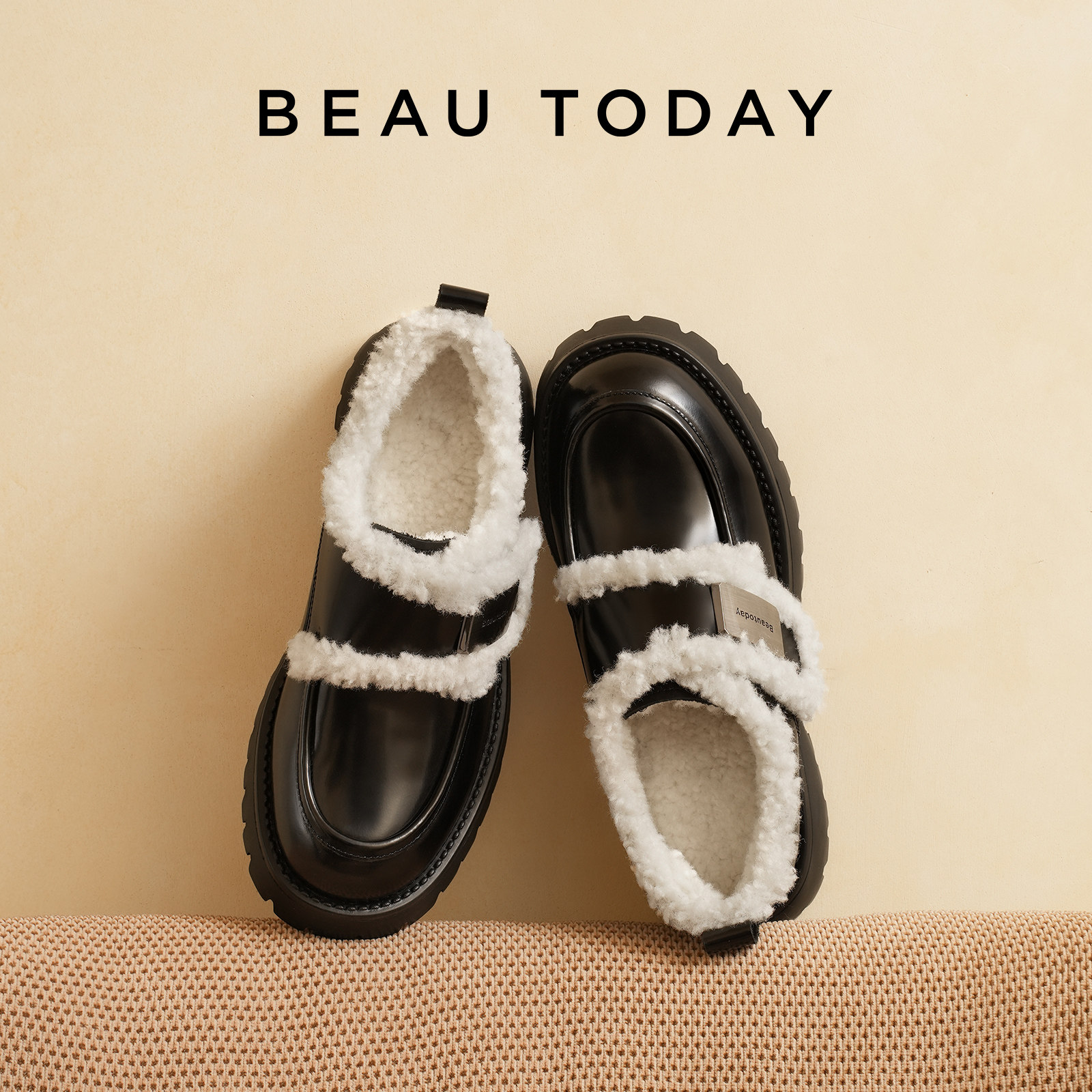 BeauToday加绒乐福鞋女2026春季真皮英伦风小皮鞋黑色厚底毛毛鞋,淘宝优惠券,粉丝福利购,淘宝优惠卷