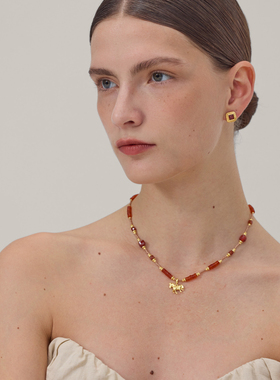 Wens红玛瑙小马吊坠项链