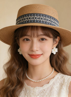 2026夏新款草编平顶帽女法式复古遮阳防晒礼帽海边度假显脸小草帽